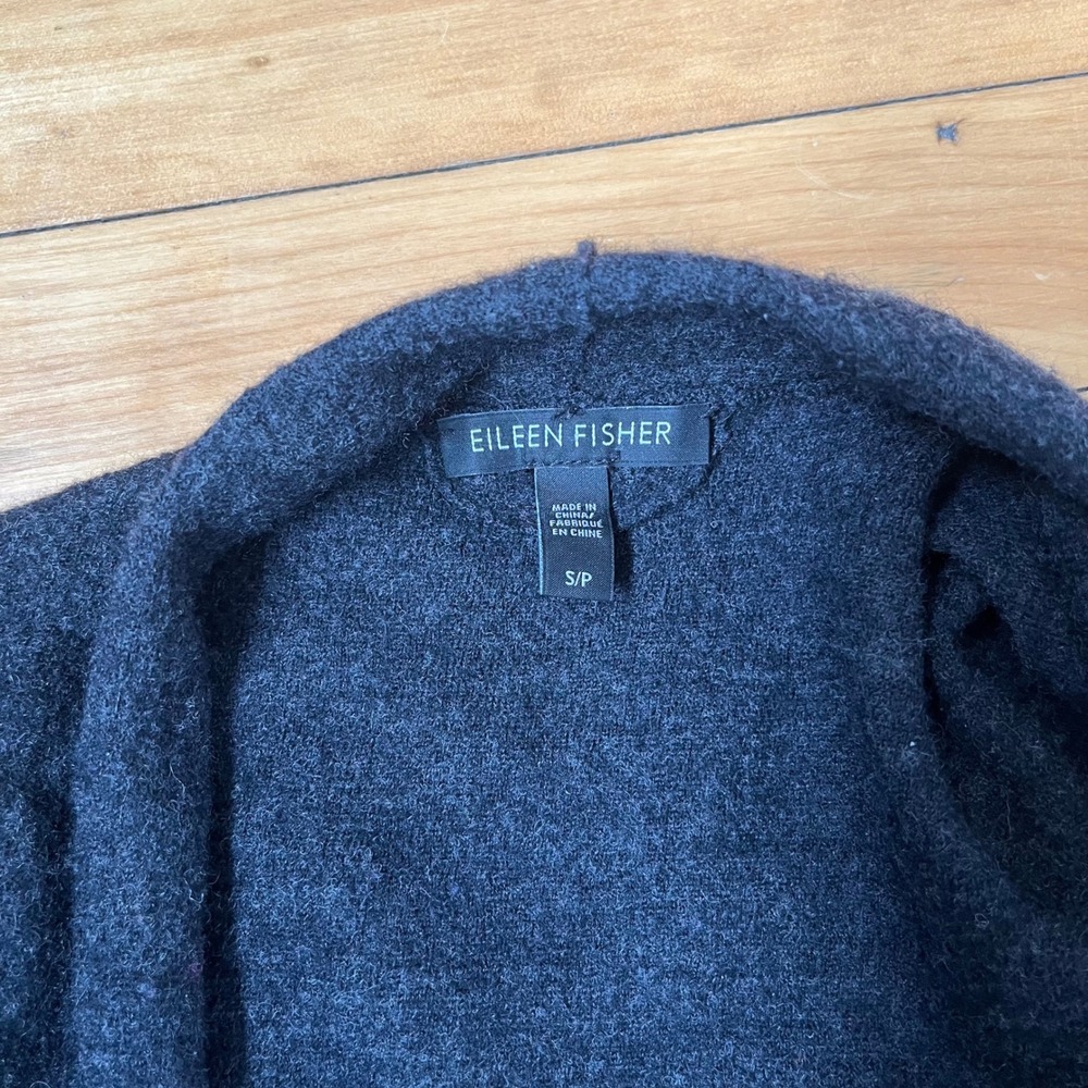 Eileen Fisher Charcoal Grey 100% Merino Wool Open Front Cardigan Sweater Small - Picture 8 of 8